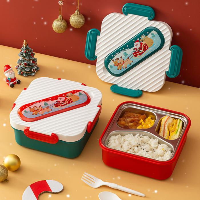 圣誕方形不銹鋼飯盒